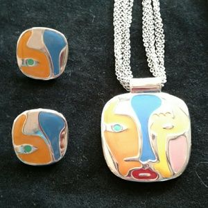 Art Deco "Piccaso " Necklace & Earrings Set New